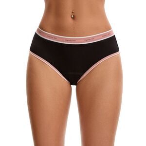 Letter Print Contrast Binding Mid Rise Leak Proof Underpanties Pink